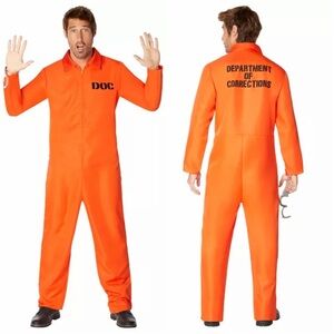 Spirit Halloween ☆ Orange Escaped Convict Prisoner Costume ☆ Adult XS / S